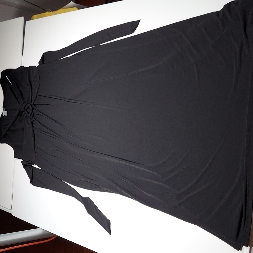 Motherhood Maternity Sleeveless V-Neck Maxi Dress w/ Tie Waist Black  XL